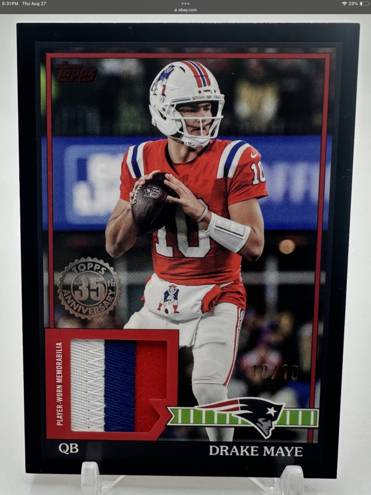 1/1 Drake Maye 2026 Topps 1991 Relic 10/10 JERSEY MATCH  3 Color Patch 35th rare
