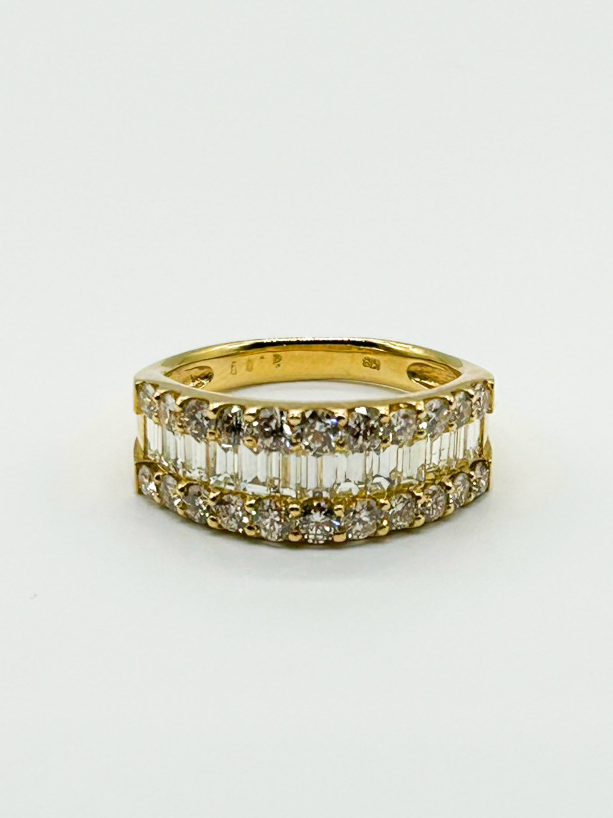 2.00ct Natural Diamond Baguette & Round Ring 18K Yellow Gold 4.5g Japan