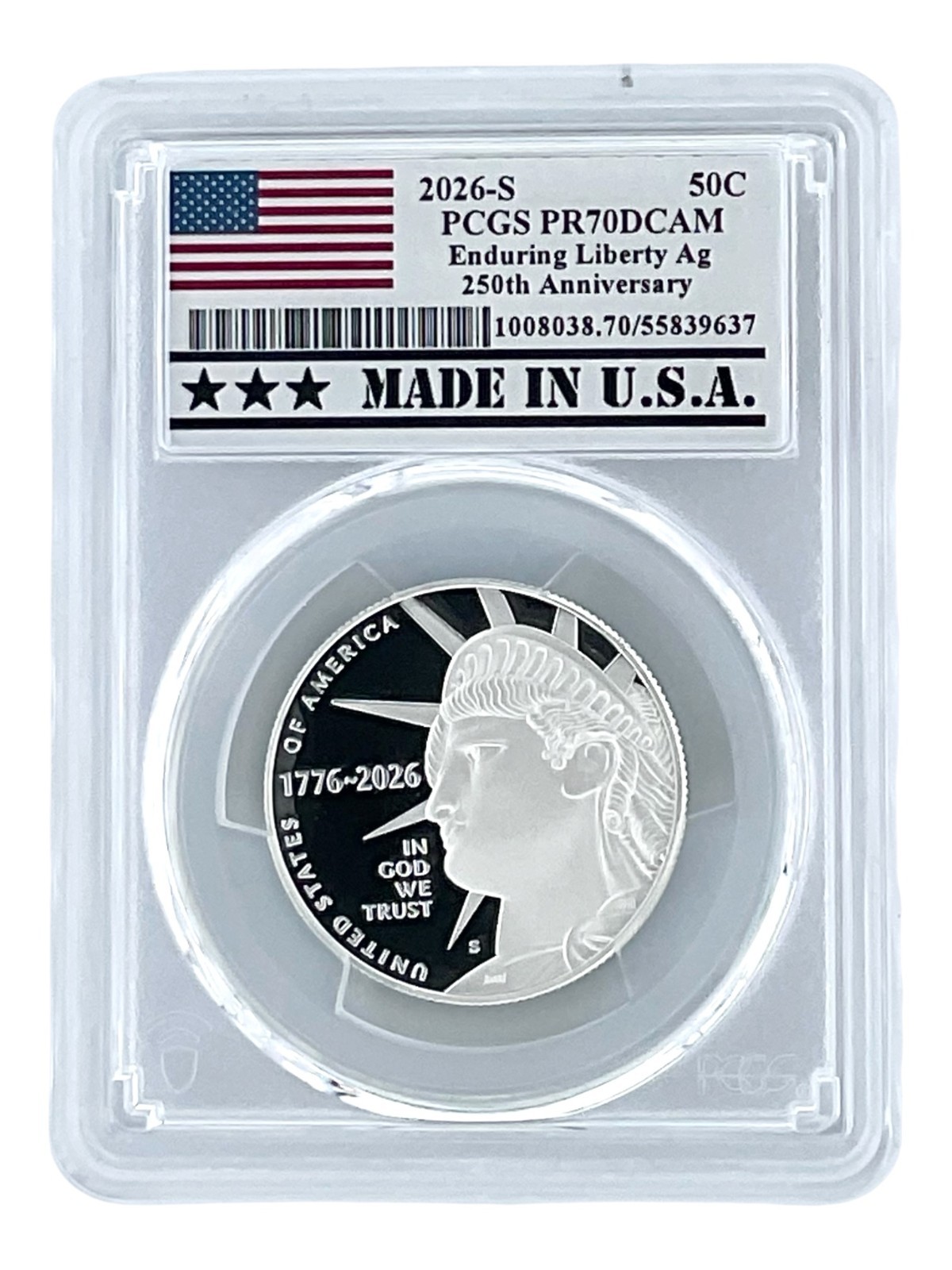 2026 S Silver Enduring Liberty Half Dollar PCGS PR70 DCAM Made In USA Holder