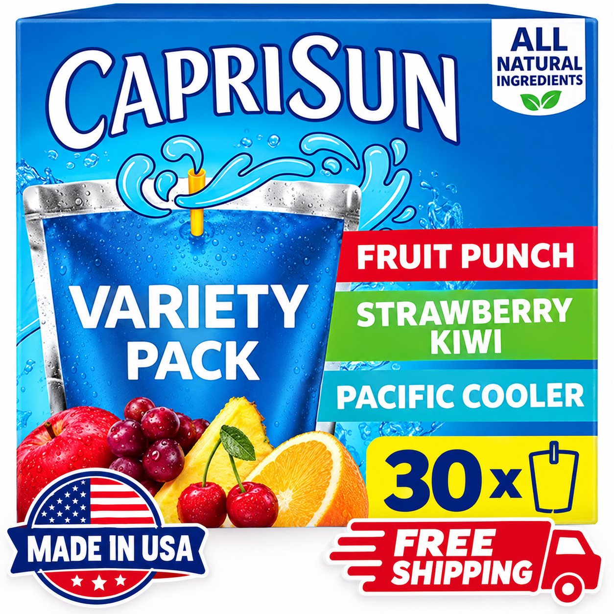 Capri Sun Variety Pack 30 Count Fruit Punch Strawberry Kiwi Pacific Cooler 6 fl