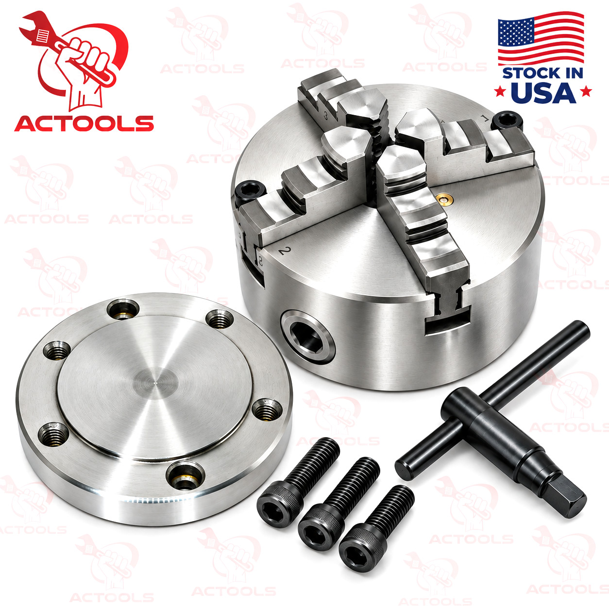 ACTOOLS 100mm 4 Jaws Independent Dog Lathe Chuck With Extra Jaws And Backplate
