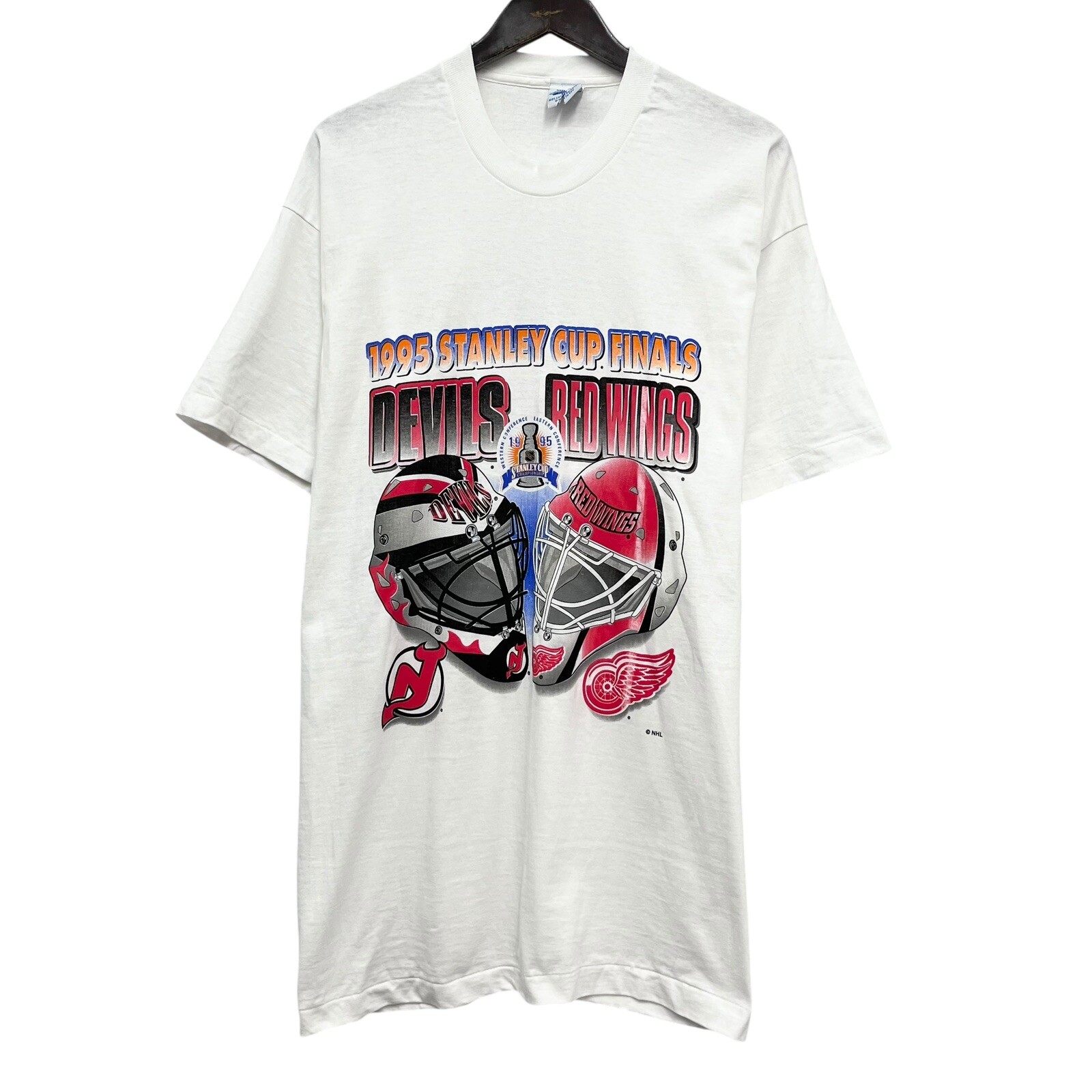 Vtg NHL Stanley Cup 1995 Finals Devils Red Wings Single Stitch White XL T-Shirt