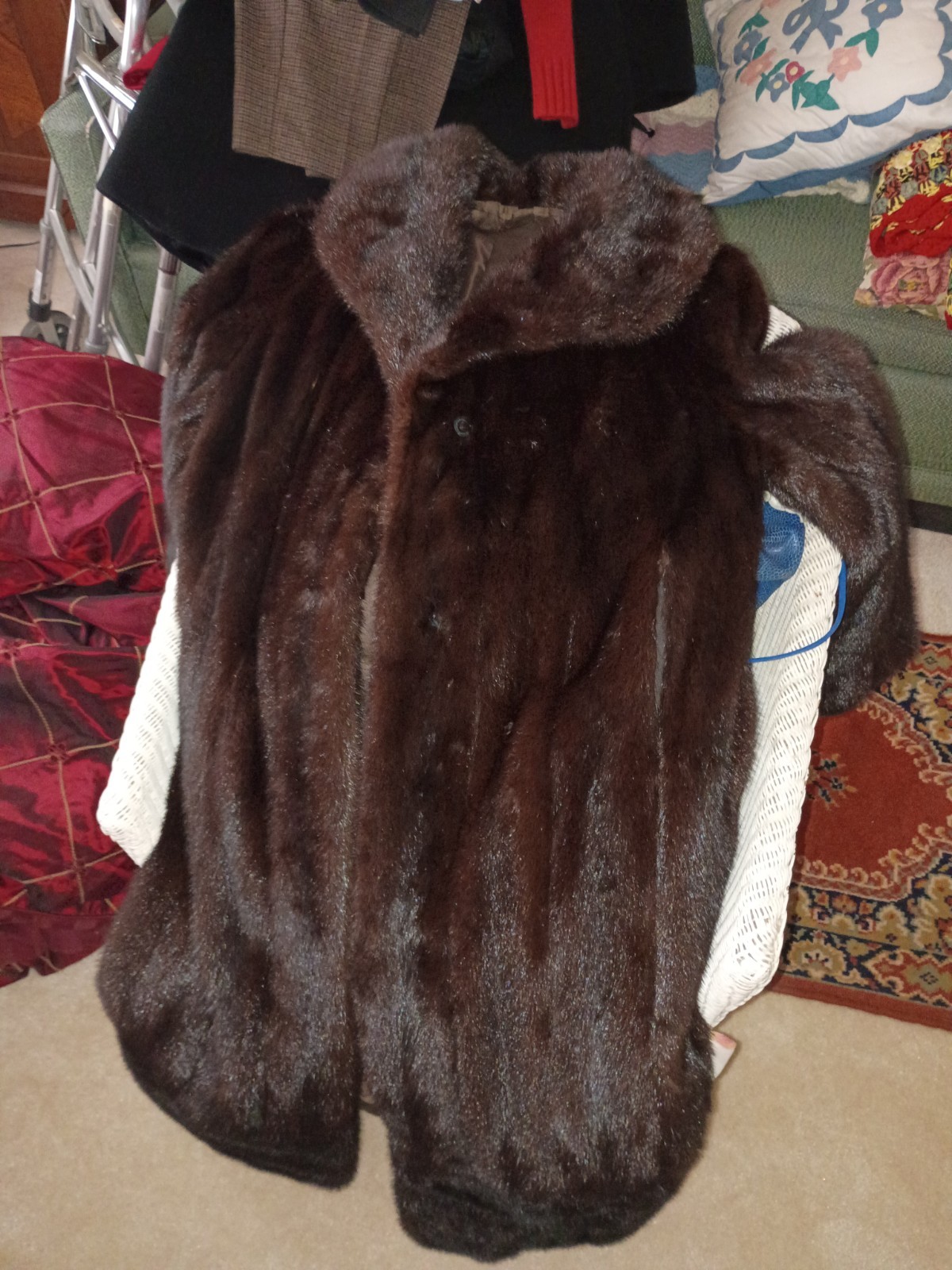 Vintage Real Mink Fur Coat – Dark Brown Long Coat Women\'s Medium / Large