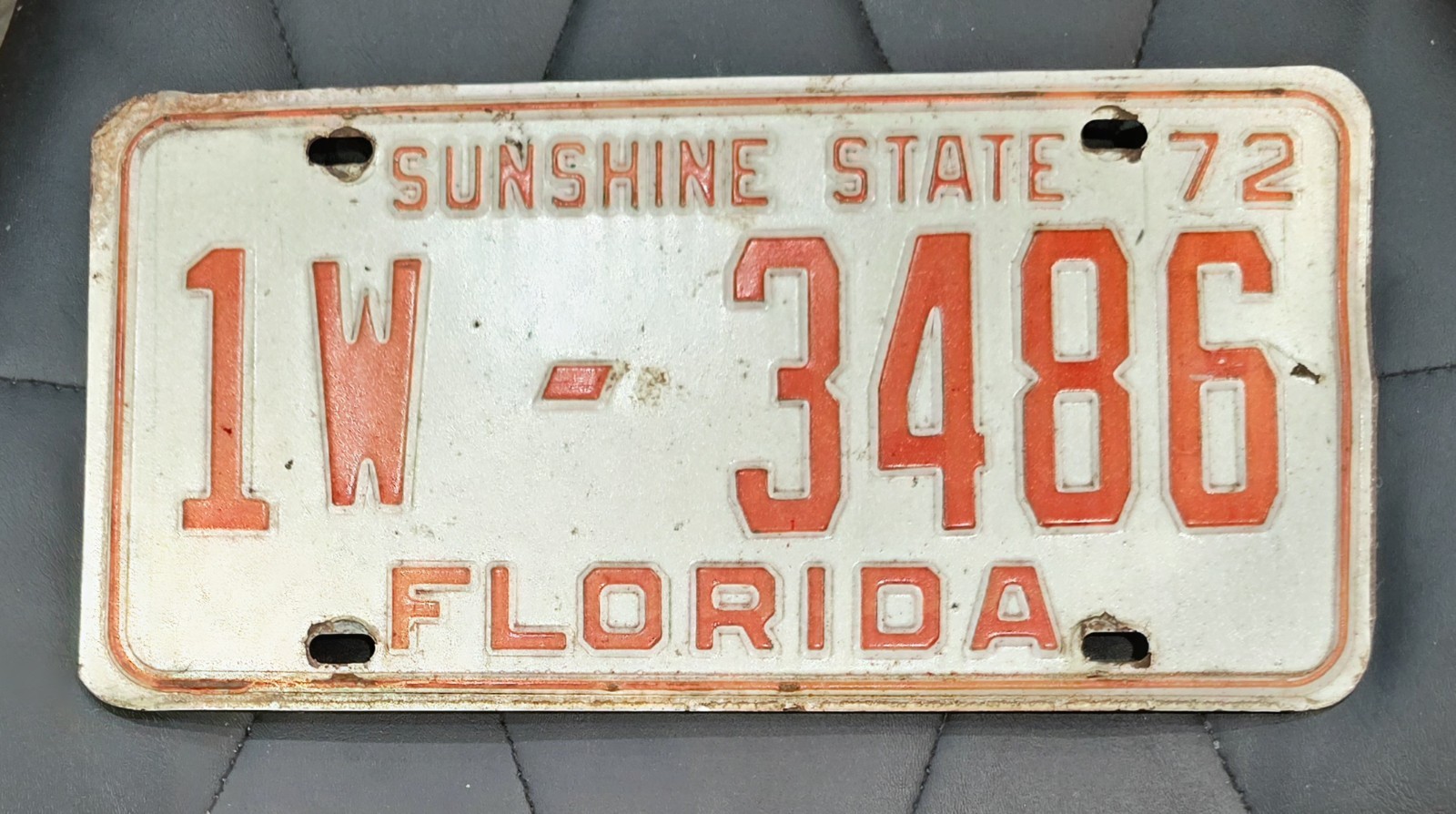 Vintage 1972 Florida License Plate Sunshine State Tag 1W-3486 Dade County