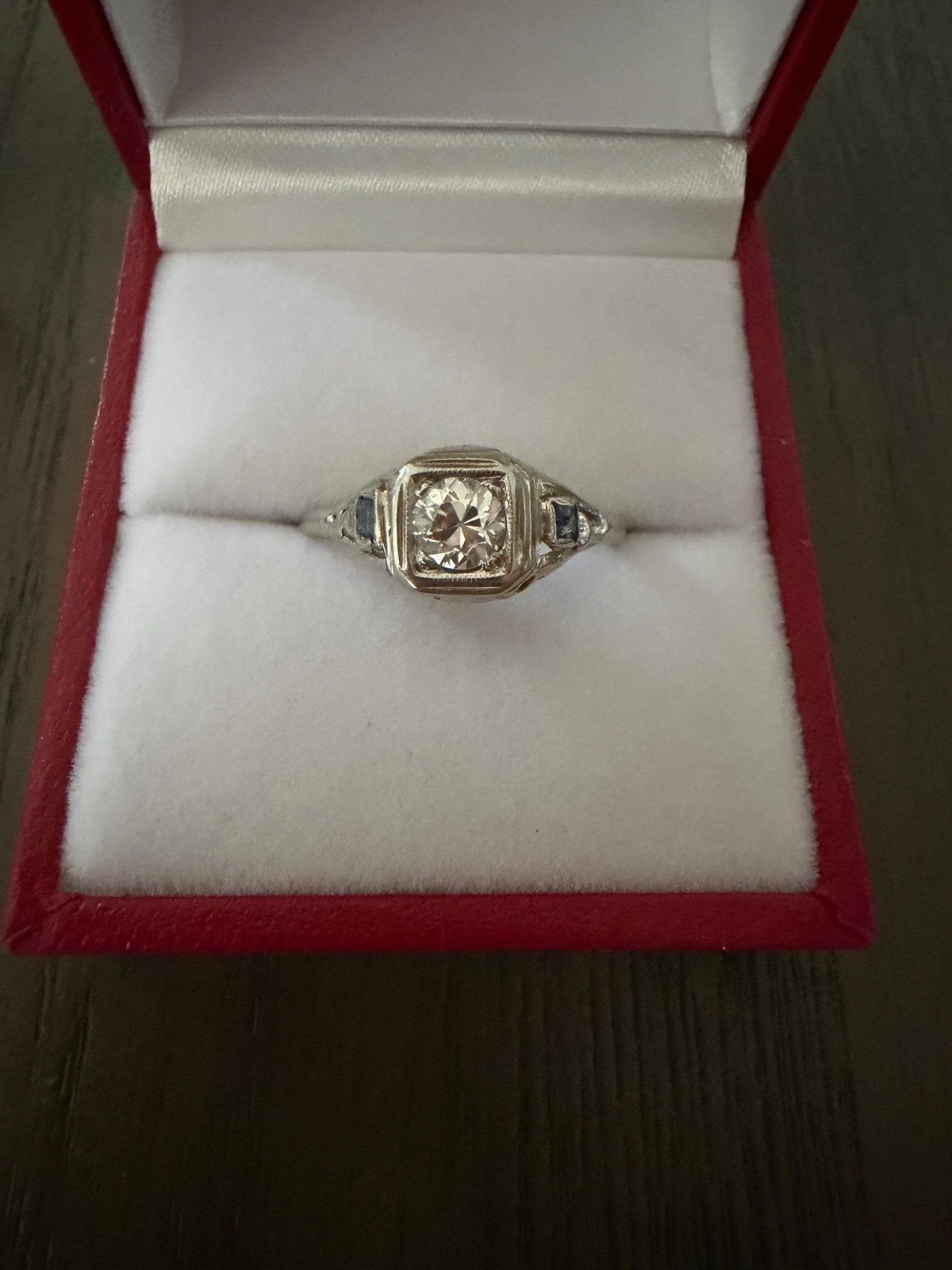 1920s antique 14k white gold diamond transitional ring for women