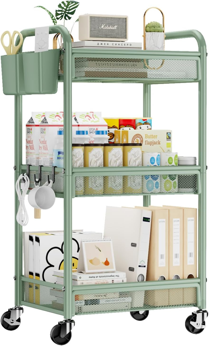 3 Tier Rolling Cart – Metal Utility Storage Carts with Wheels, Craft Carts Organ