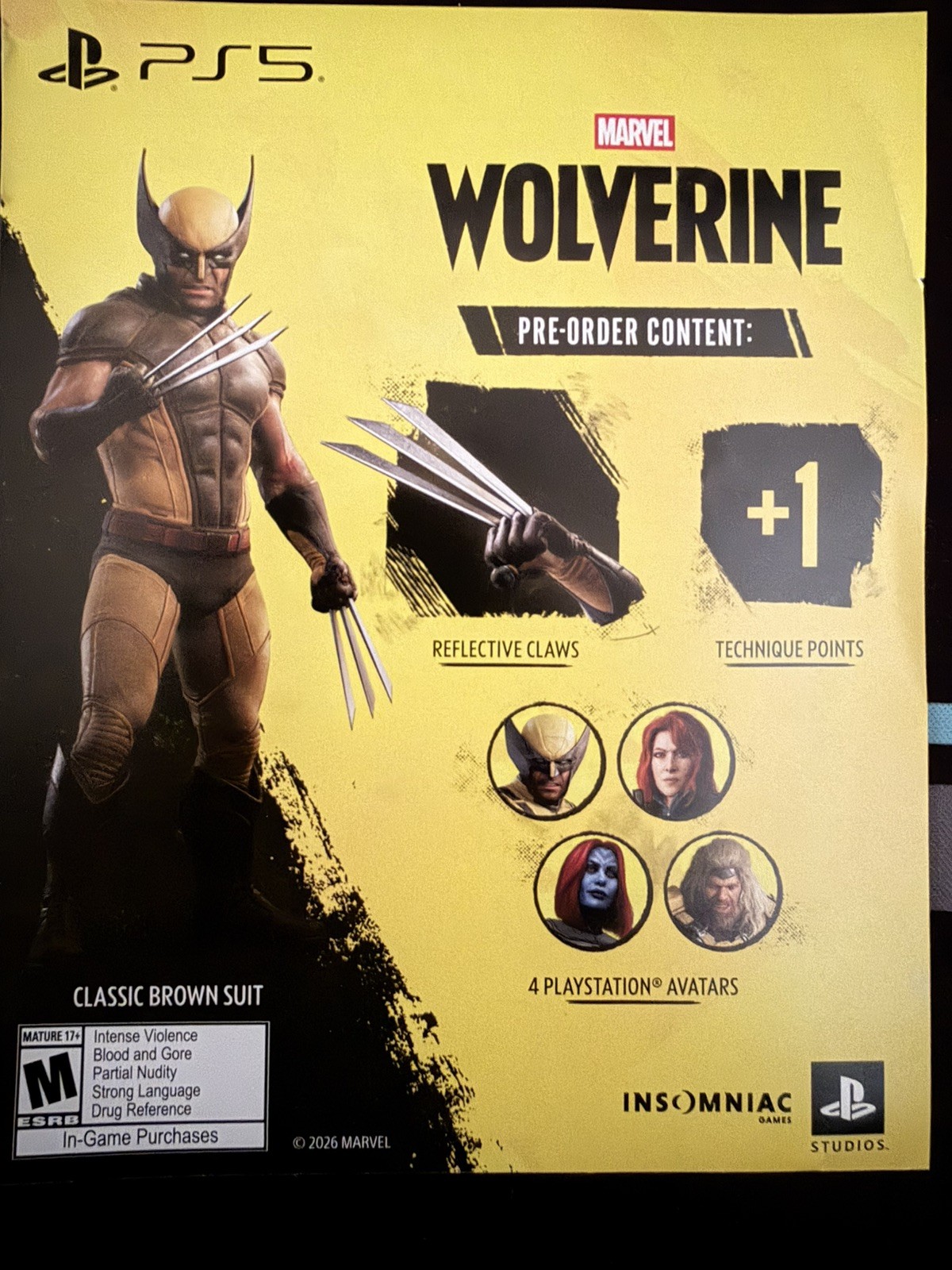 PS5 Wolverine DLC Pre-Order Bonus Content - Classic Suit + 4 PlayStation Avatars PS5 Wolverine DLC Pre-Order Bonus Content - Classic Suit + 4 PlayStation Avatars