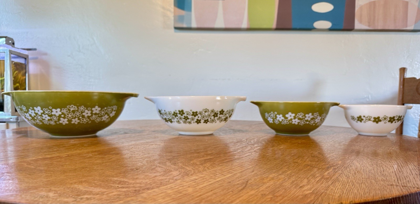 Pyrex Vintage Spring Blossom Green Cinderella Mixing Bowl Set of 4 Pyrex Vintage Spring Blossom Green Cinderella Mixing Bowl Set of 4