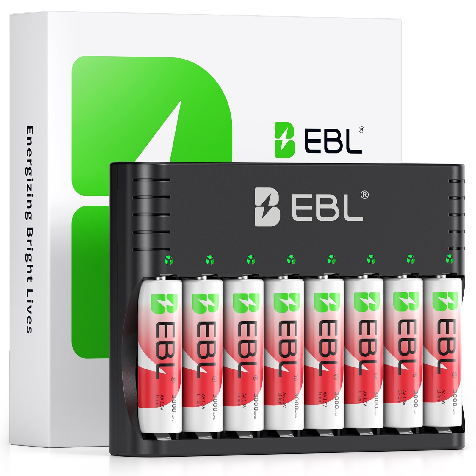 EBL 8x 1.5V AA Rechargeable Batteries 3000mWh Double A Lithium Battery +Charger