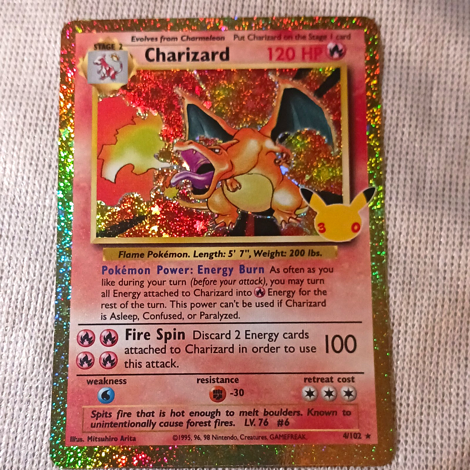 pokemon tcg charizard 4/102 base set holo rare english 1999 120hp Pokemon 30th pokemon tcg charizard 4/102 base set holo rare english 1999 120hp Pokemon 30th