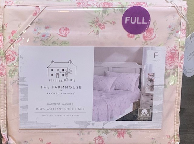 THE FARMHOUSE Rachel Ashwell Shabby Chic Pale Pink w/Roses Floral FULL Sheet Set