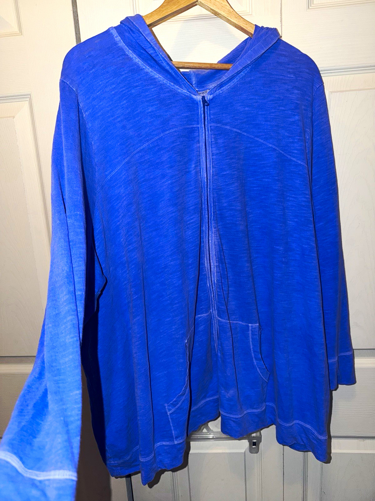 Catherines Women\'s Plus 3X Blue/putpleCotton Knit Full-Zip Hooded sweater