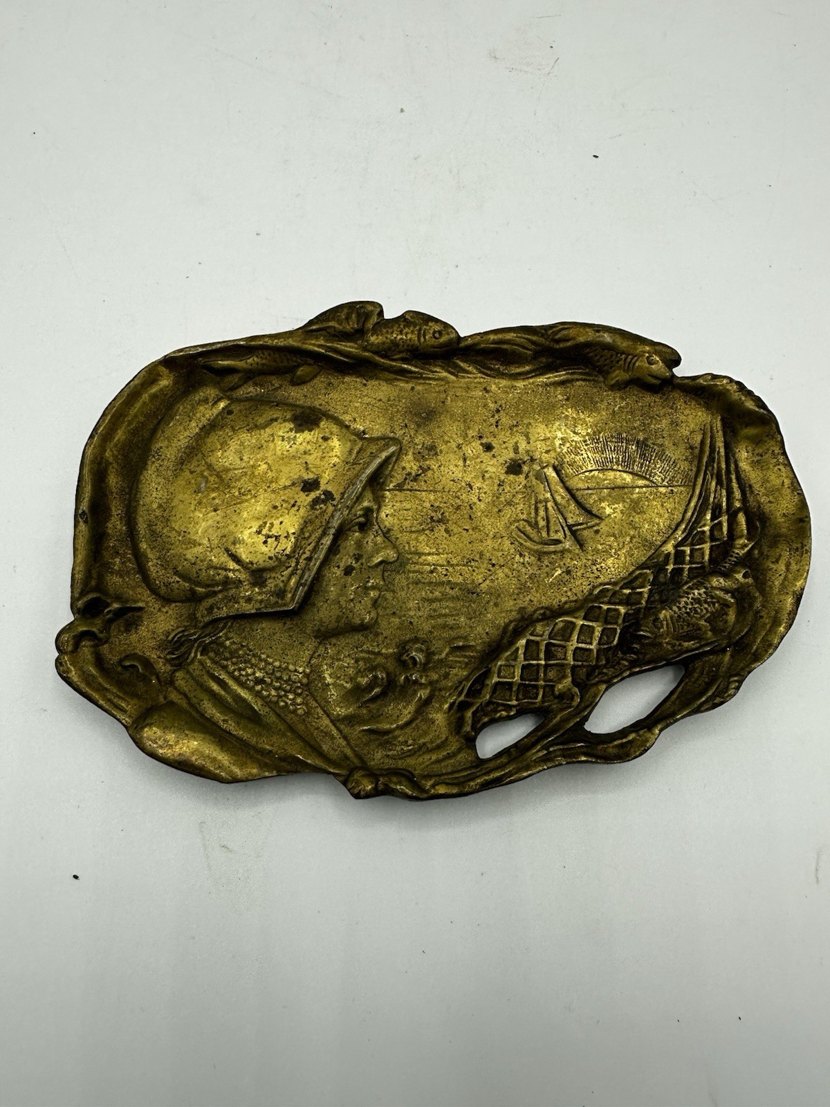 Vintage 1945 Belgium Brass Nautical Plaque Woman Ships Maritime Wall Art