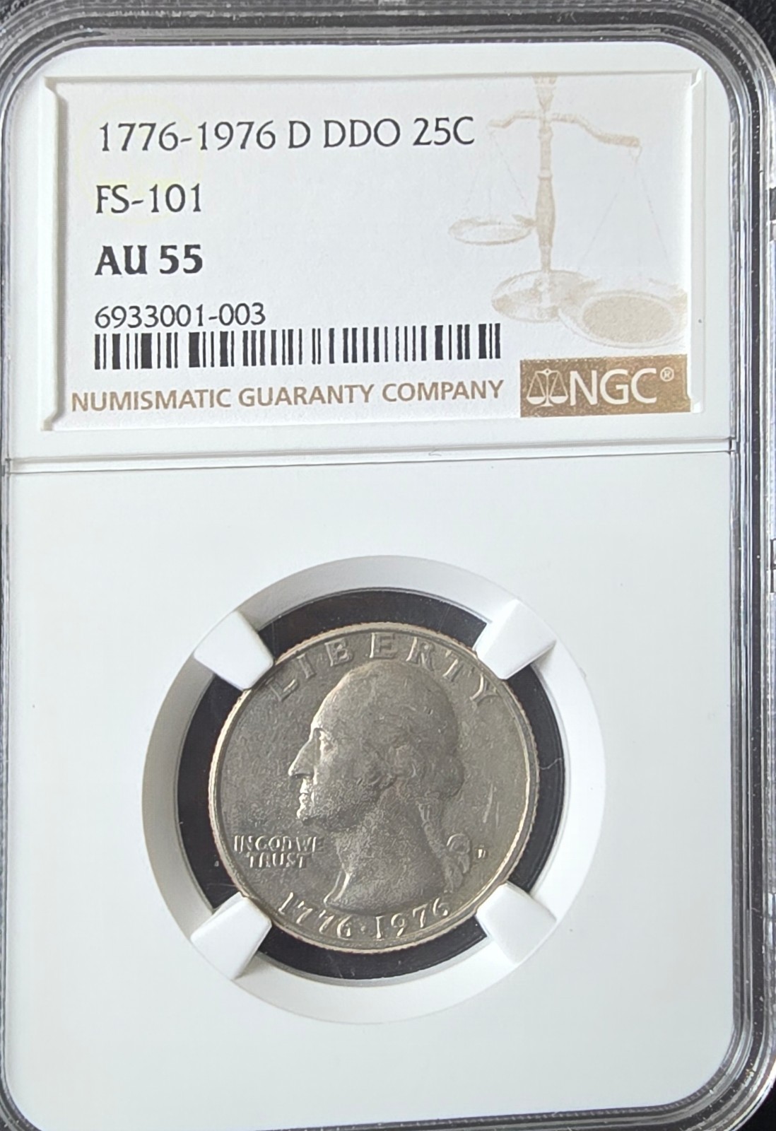 PCGS AU55 1976-D Denver Washington Quarter 25C FS-101 Doubled Die Obverse FS-101 PCGS AU55 1976-D Denver Washington Quarter 25C FS-101 Doubled Die Obverse FS-101
