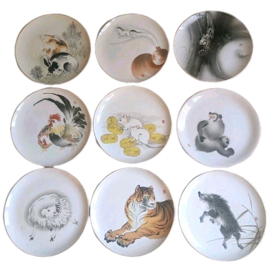 Fukagawa Seiji Japan Zodiac Porcelain Dinner Plates SET 9 Arita Yaki 10.25\ Fukagawa Seiji Japan Zodiac Porcelain Dinner Plates SET 9 Arita Yaki 10.25\