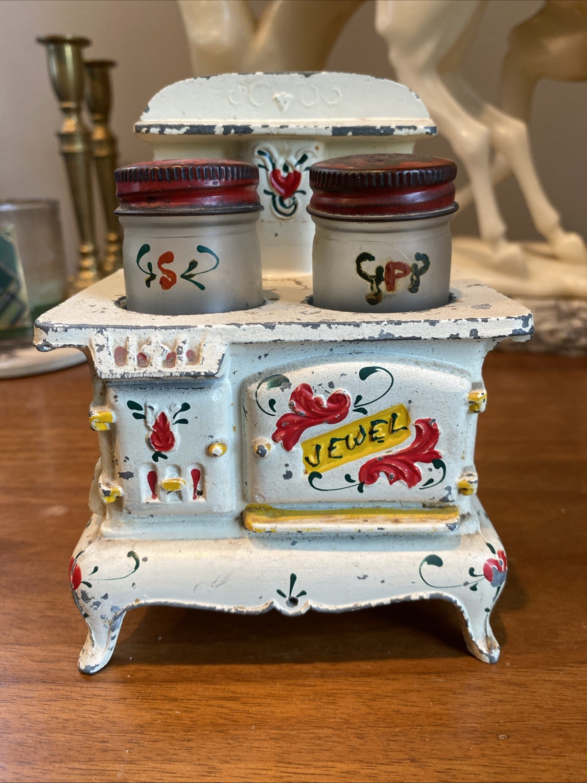 Adorable Vintage Jewel Stove Salt and Pepper ShakerSet - Metal Stove Table Decor