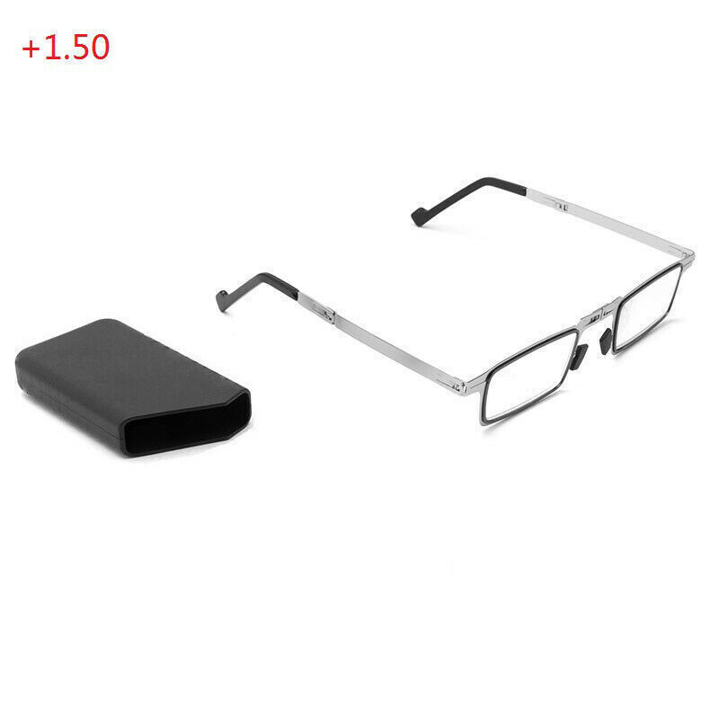 2Pairs Foldable Blue Light Reading Glasses Metal Full-Frame with Case Unisex