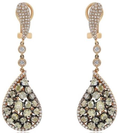 EXTRA LARGE 7.57CT MULTI COLOR DIAMOND 18K ROSE GOLD 3D CLUSTER HANGING EARRINGS