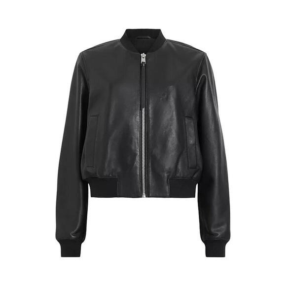 NEW,  ALLSAINTS Orten Leather Bomber Jacket in black Size 8 #SJ2592