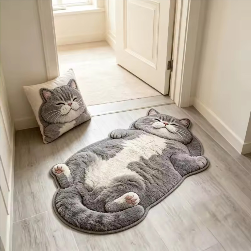 Adorable Fun Cat Rug Stylish Unique Home Decor Carpet Living Room Plush Bedroom