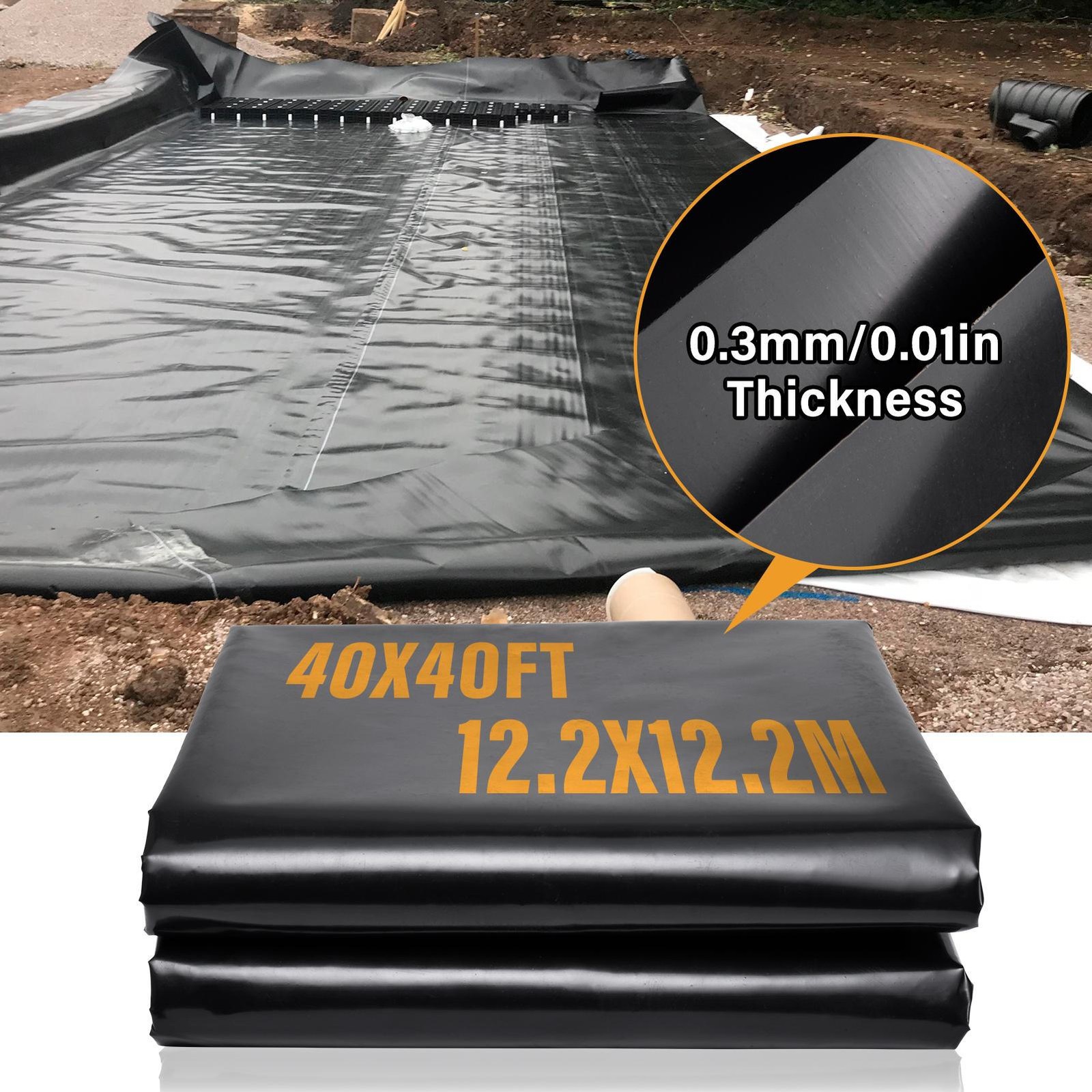 40x40ft Waterproof HDPE Pond Liner Pond Liners Fish Liner Gardens Landscaping US