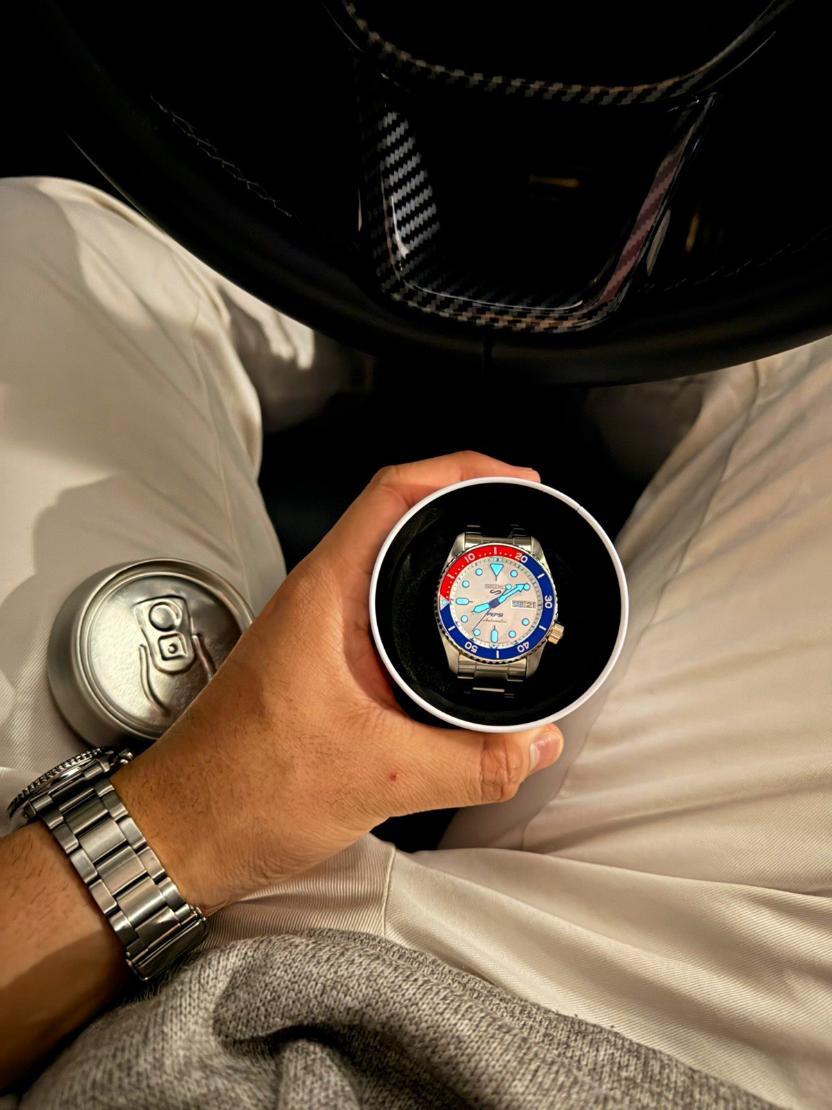 Seiko 5 Sports Automatic White Dial Pepsi Bezel Day/Date 100m SS Watch
