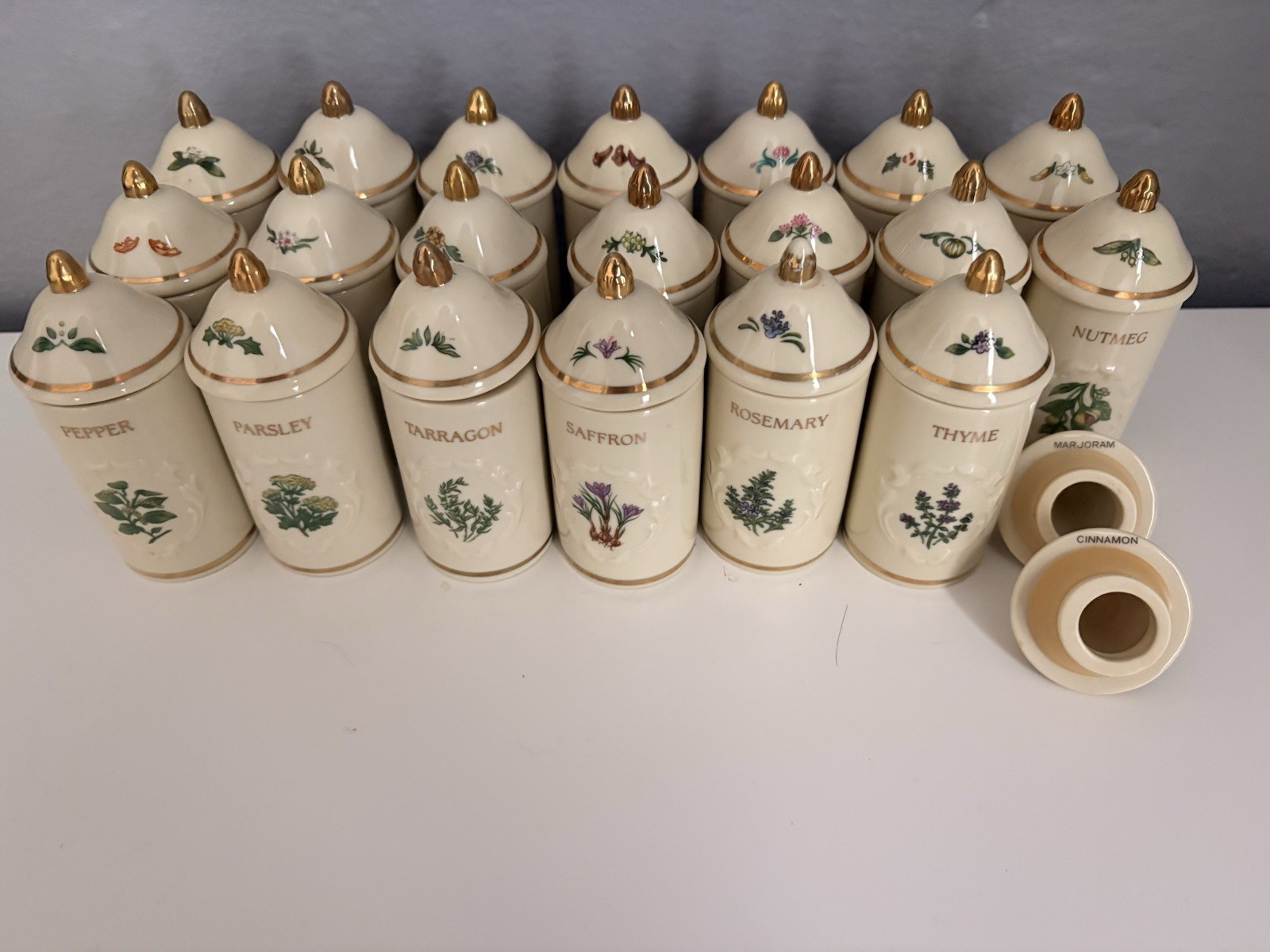 Vintage 1992 Lenox Spice Garden Porcelain Spice Jars 20 Completed Jars 2 lids
