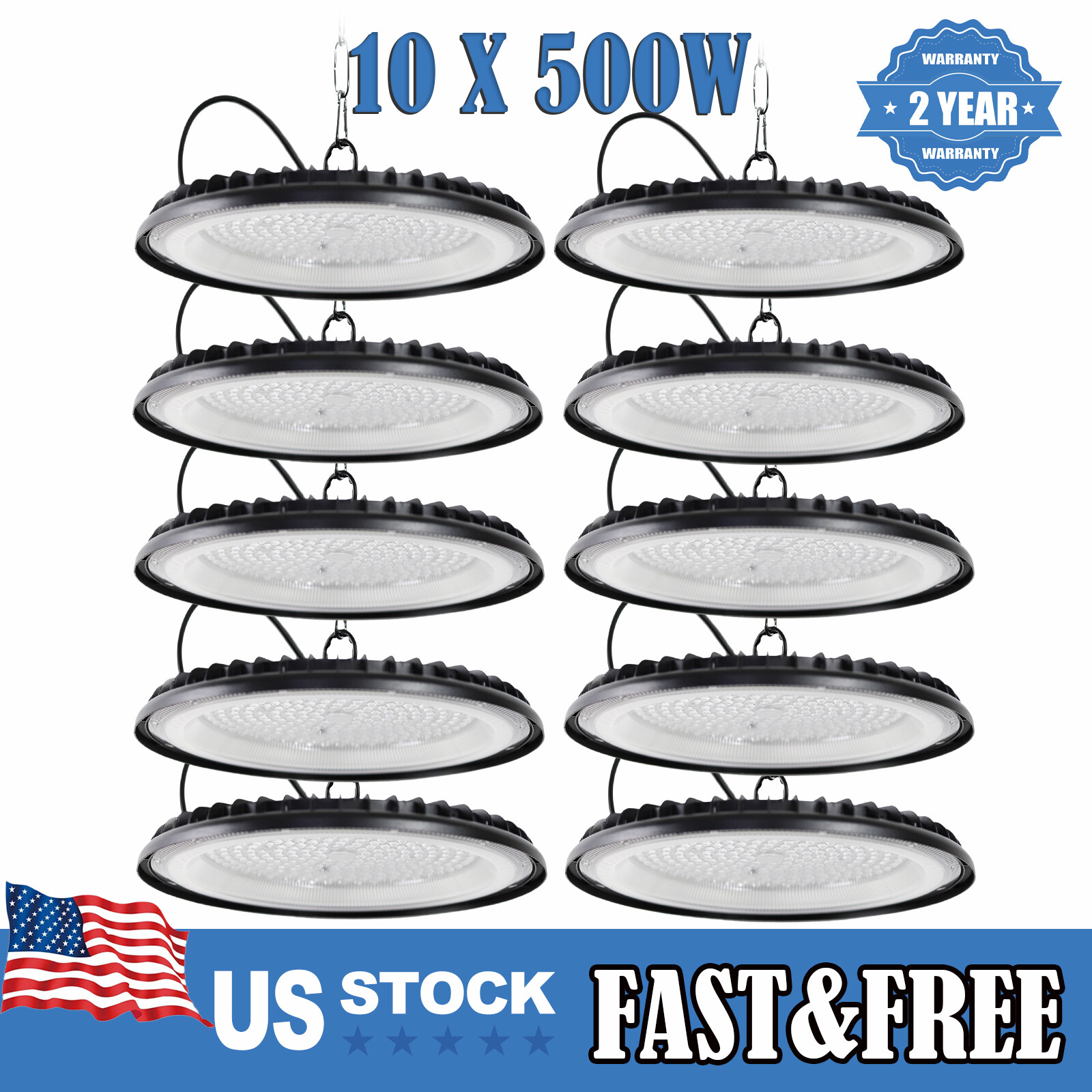 10 Pack 500W UFO LED High Bay Light Industrial Factory Warehouse Shop Commercial 10 Pack 500W UFO LED High Bay Light Industrial Factory Warehouse Shop Commercial