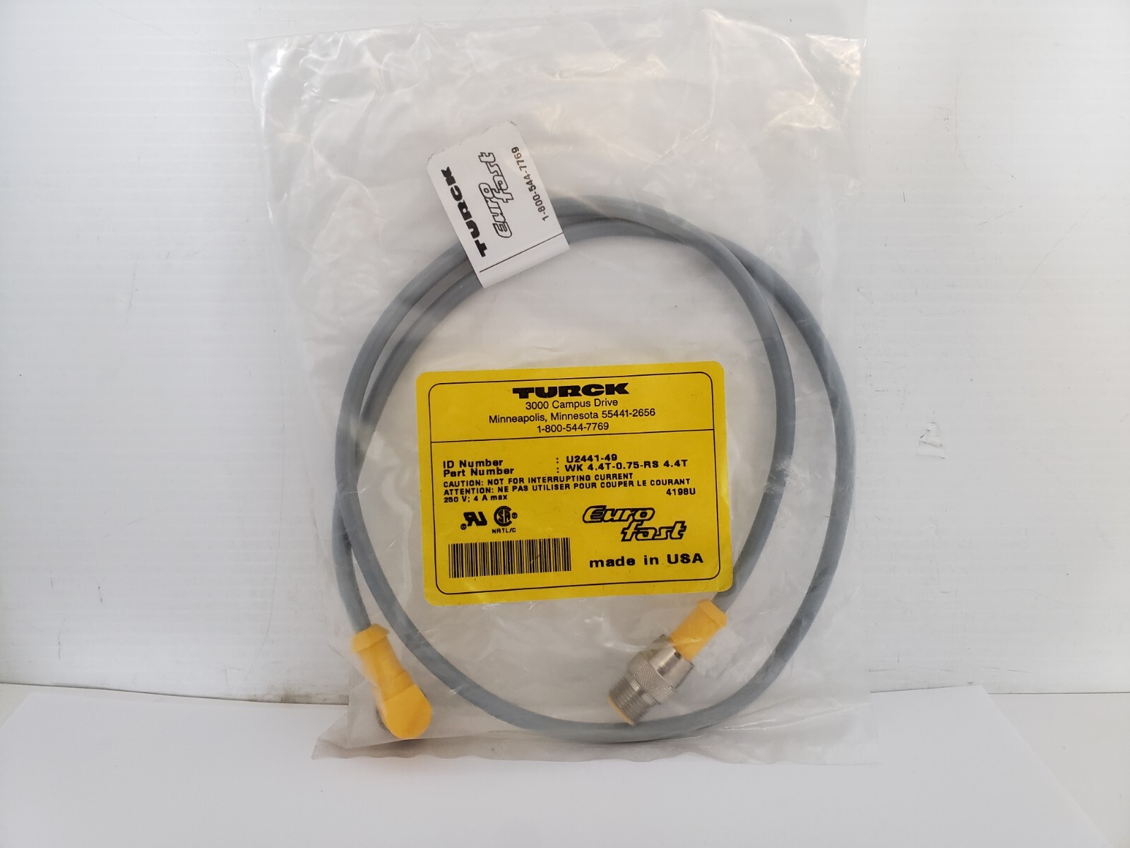 TURCK WK 4.4T-0.75-RS 4.4T EUROFAST MOLDED CORDSET DOUBLE ENDED MALE/FEMALE NIB