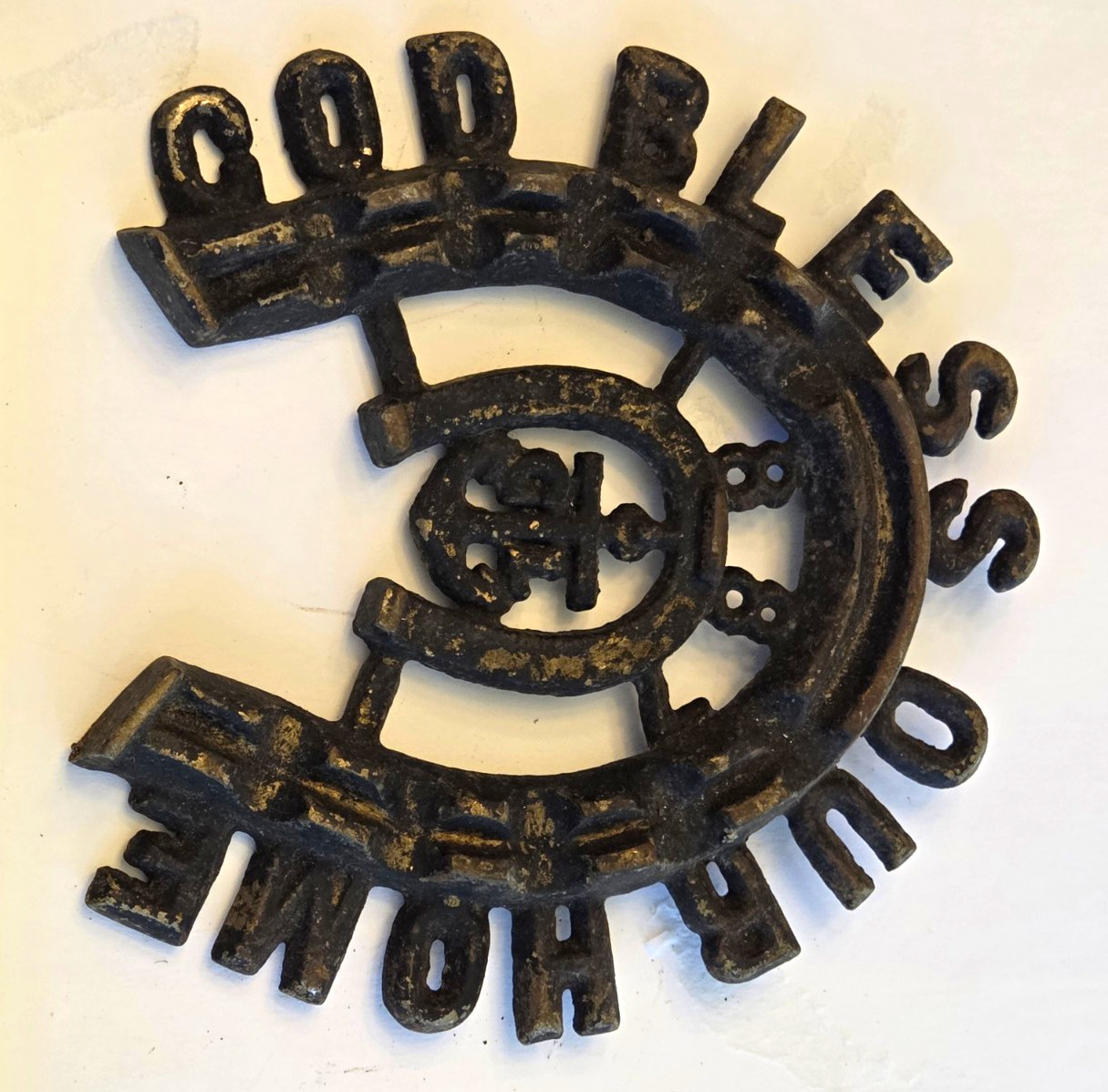 Antique Horseshoe God Bless This House, 1887, Hanging Plaque,  GL, Anchor