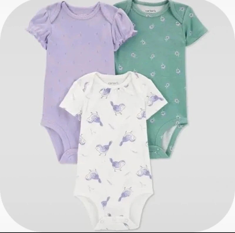 Carter’s Baby 3-Pack Short Sleeve Bodysuits Purple Green Bird Print Carter’s Baby 3-Pack Short Sleeve Bodysuits Purple Green Bird Print