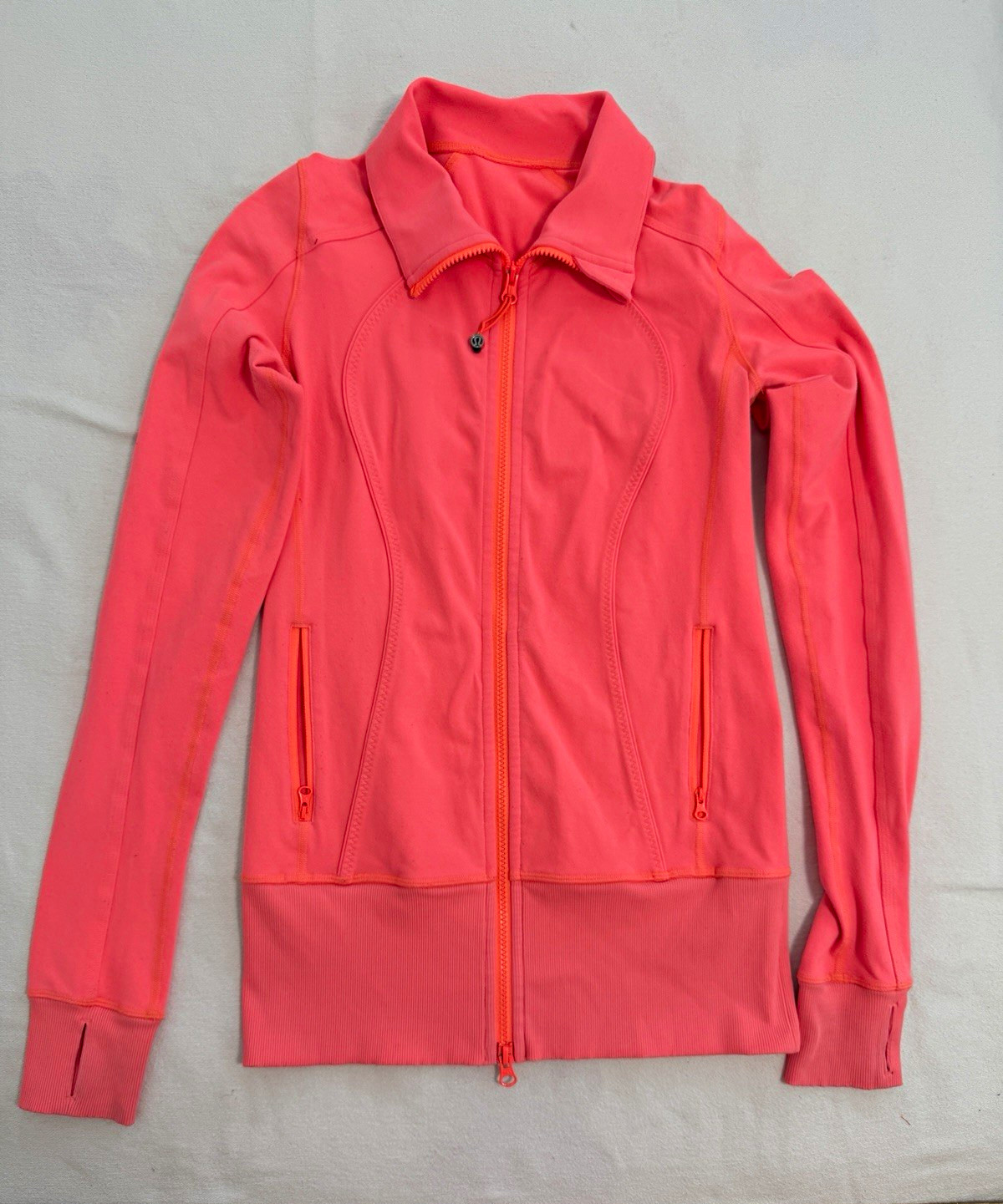 Lululemon Shape Jacket Dazzling Size 4 Coral Pink Luon Full Zip Thumbholes 2012
