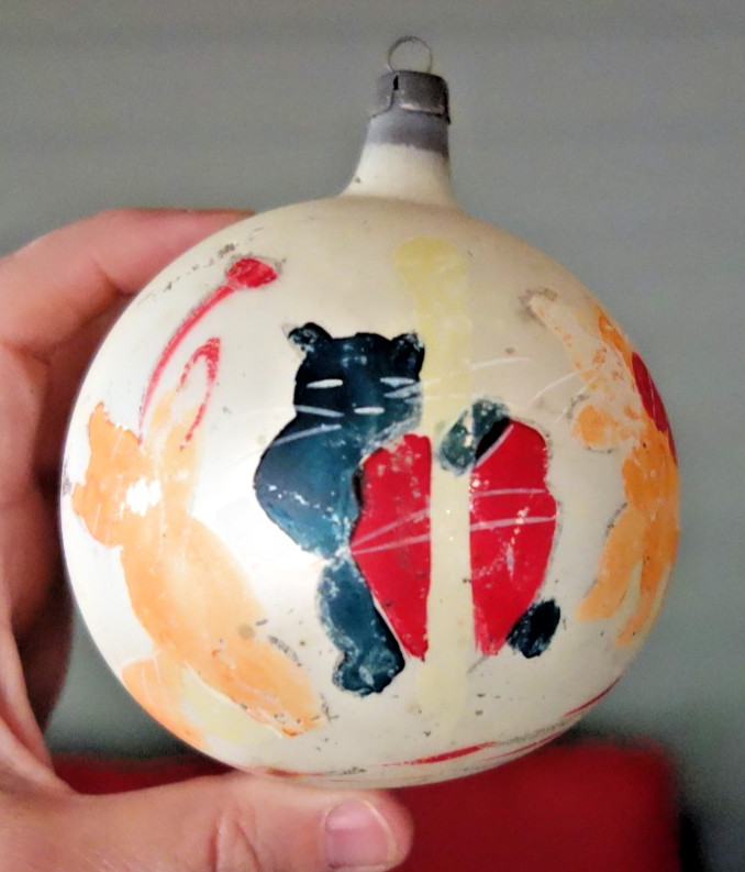VINTAGE JUMBO GLASS CHRISTMAS ORNAMENT POLAND CAT MUSICAL BAND VINTAGE JUMBO GLASS CHRISTMAS ORNAMENT POLAND CAT MUSICAL BAND