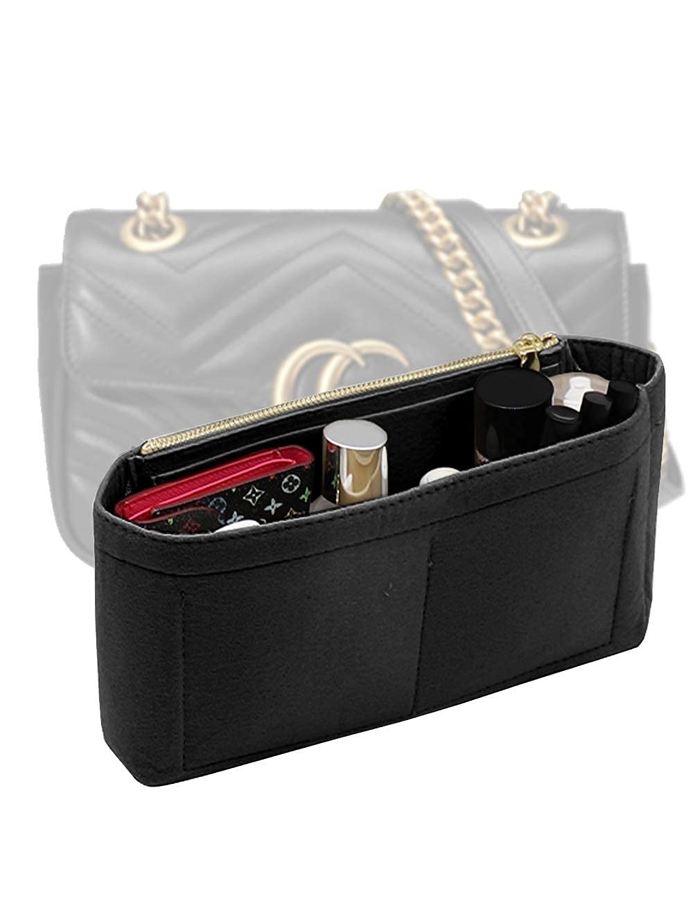 2 Pack Felt Insert Purse Organizer with Zipper,Small Handbag Tote Shaper Insert