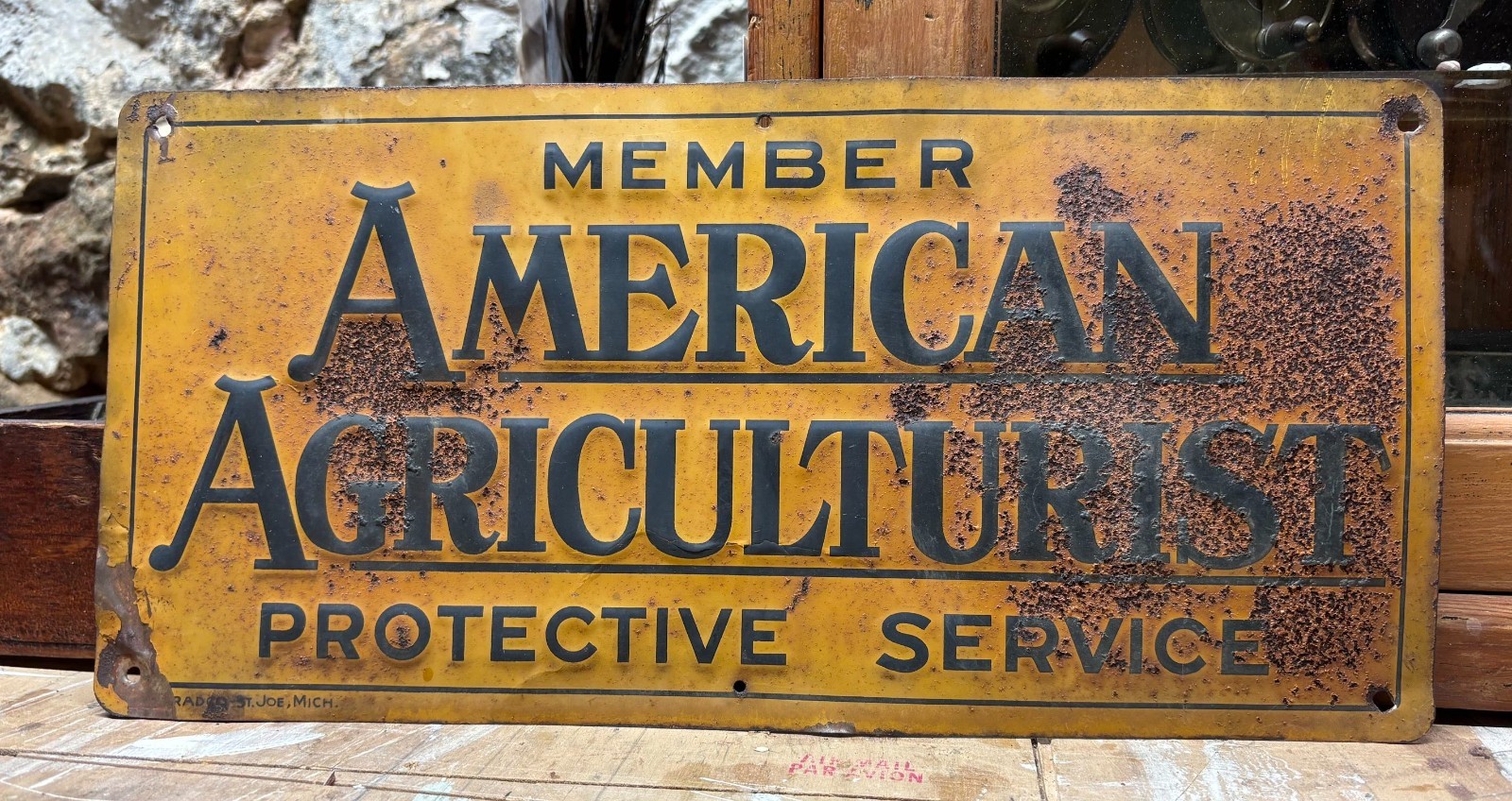 Vtg 40’s American Agriculturist Member Protective Service Sign Weathered Vtg 40’s American Agriculturist Member Protective Service Sign Weathered