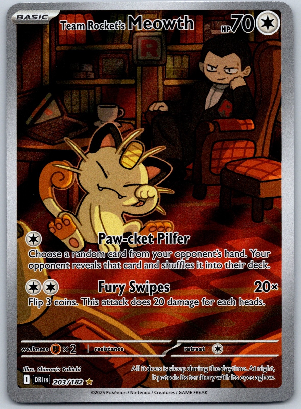 Team Rocket\'s Meowth Illustration Rare SV10: Destined Rivals 203/182 NM