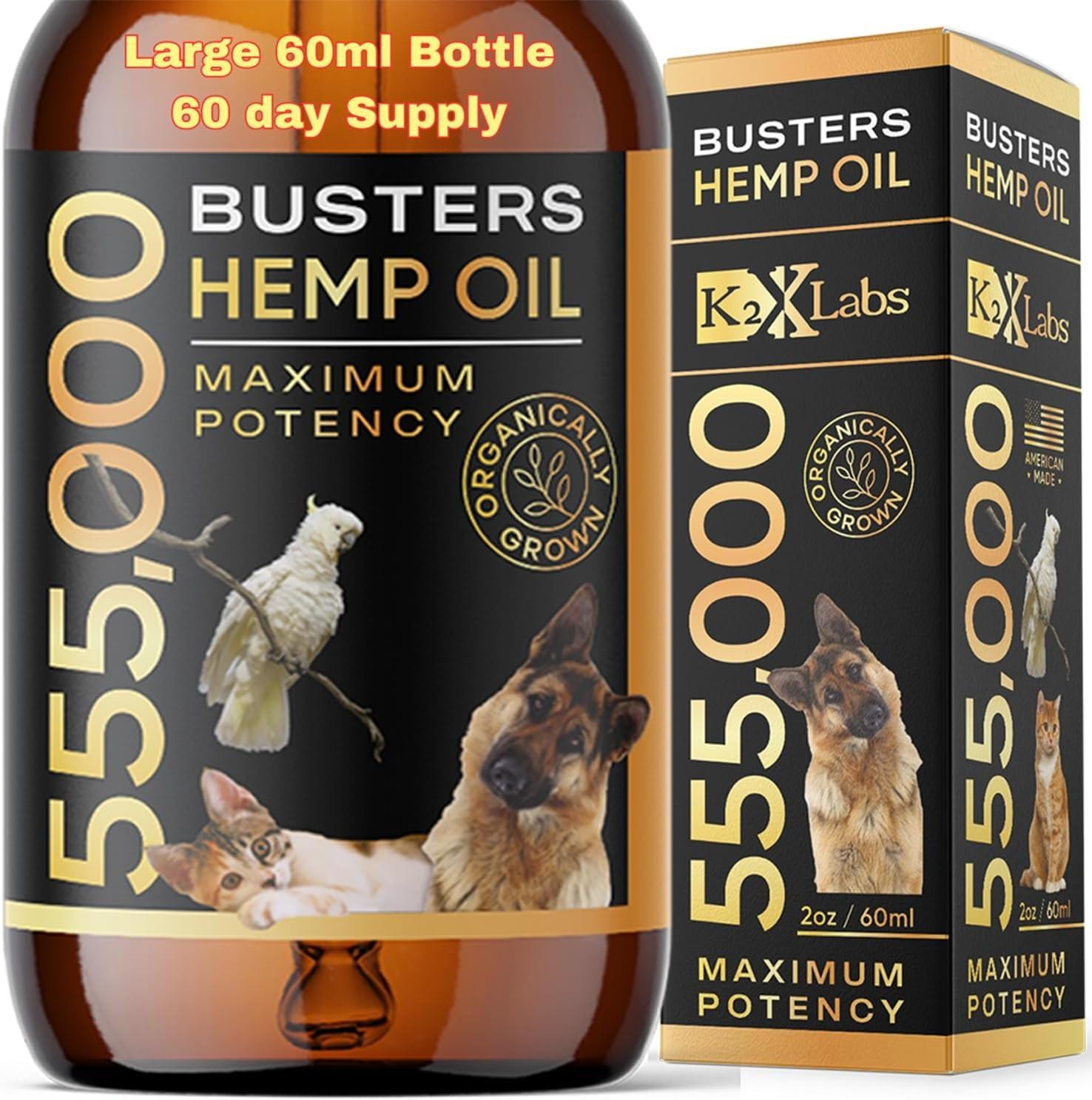 Busters Large 60ml Bottle, 2mth Supply, Organic Hemp Oil for Dogs and Cats 55500