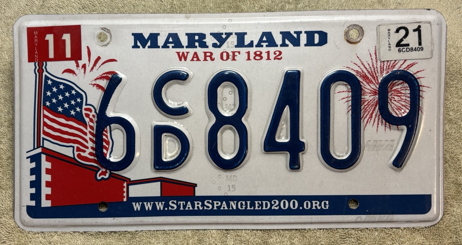 2010-2016 Maryland WAR OF 1812 License Plate AMERICAN FLAG (RANDOM PLATE#) 2010-2016 Maryland WAR OF 1812 License Plate AMERICAN FLAG (RANDOM PLATE#)