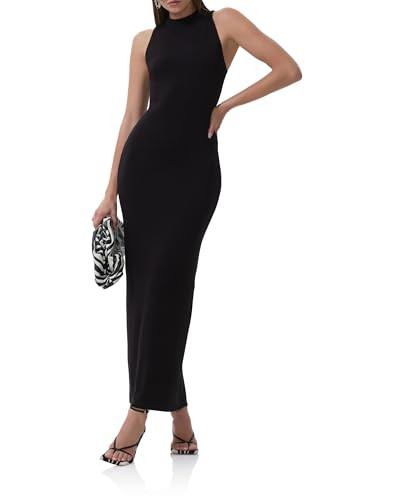 AFRM Women\'s Casper Funnel Neck Bodycon Maxi Dress, Noir, Medium