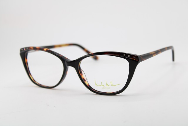 NEW NICOLE MILLER AGATE C01 BLACK HAVANA CRYSTALS AUTHENTIC EYEGLASSES 53-16