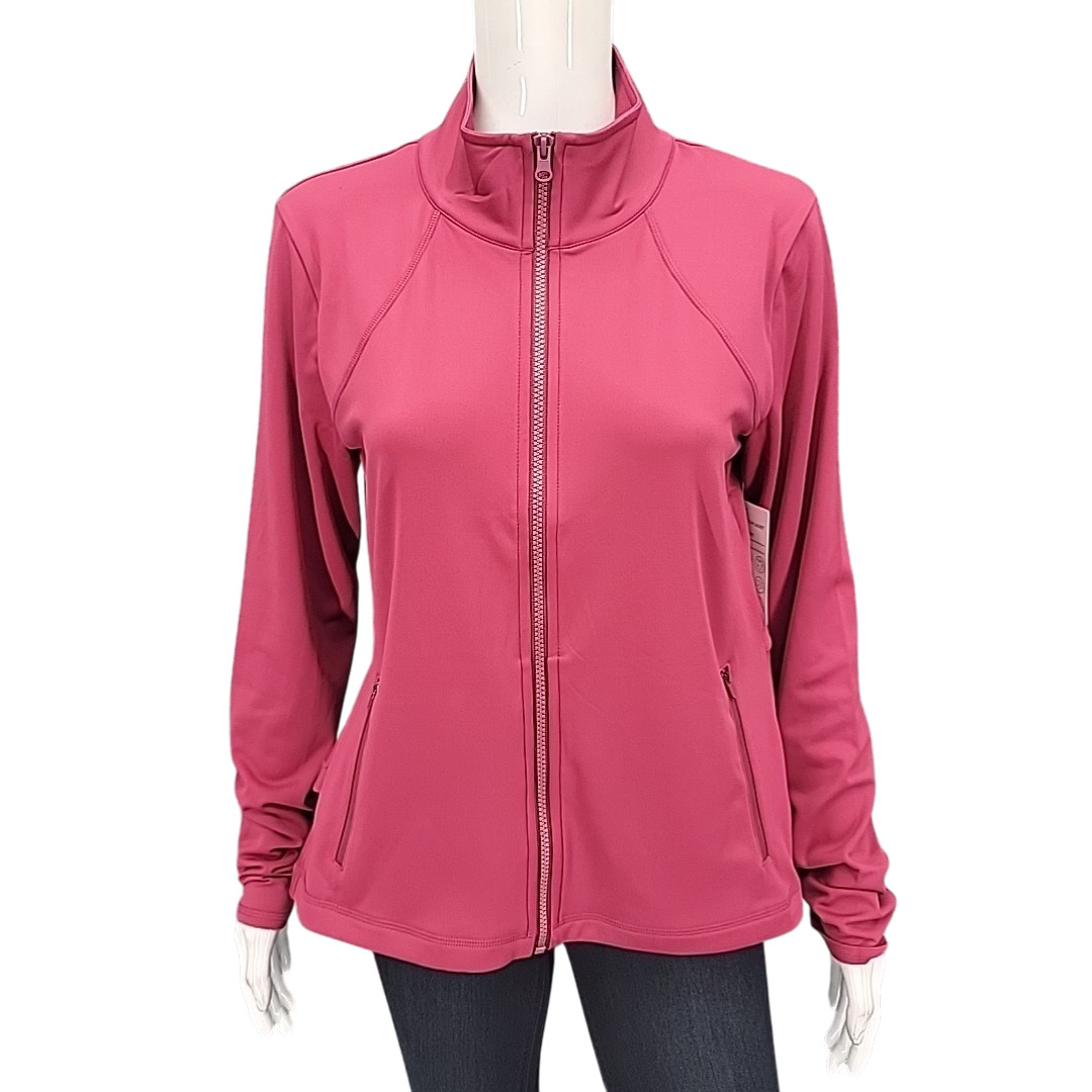 Isabella Womens Ruffle Back Peplum Zip Front Active Jacket Medium Size Pink