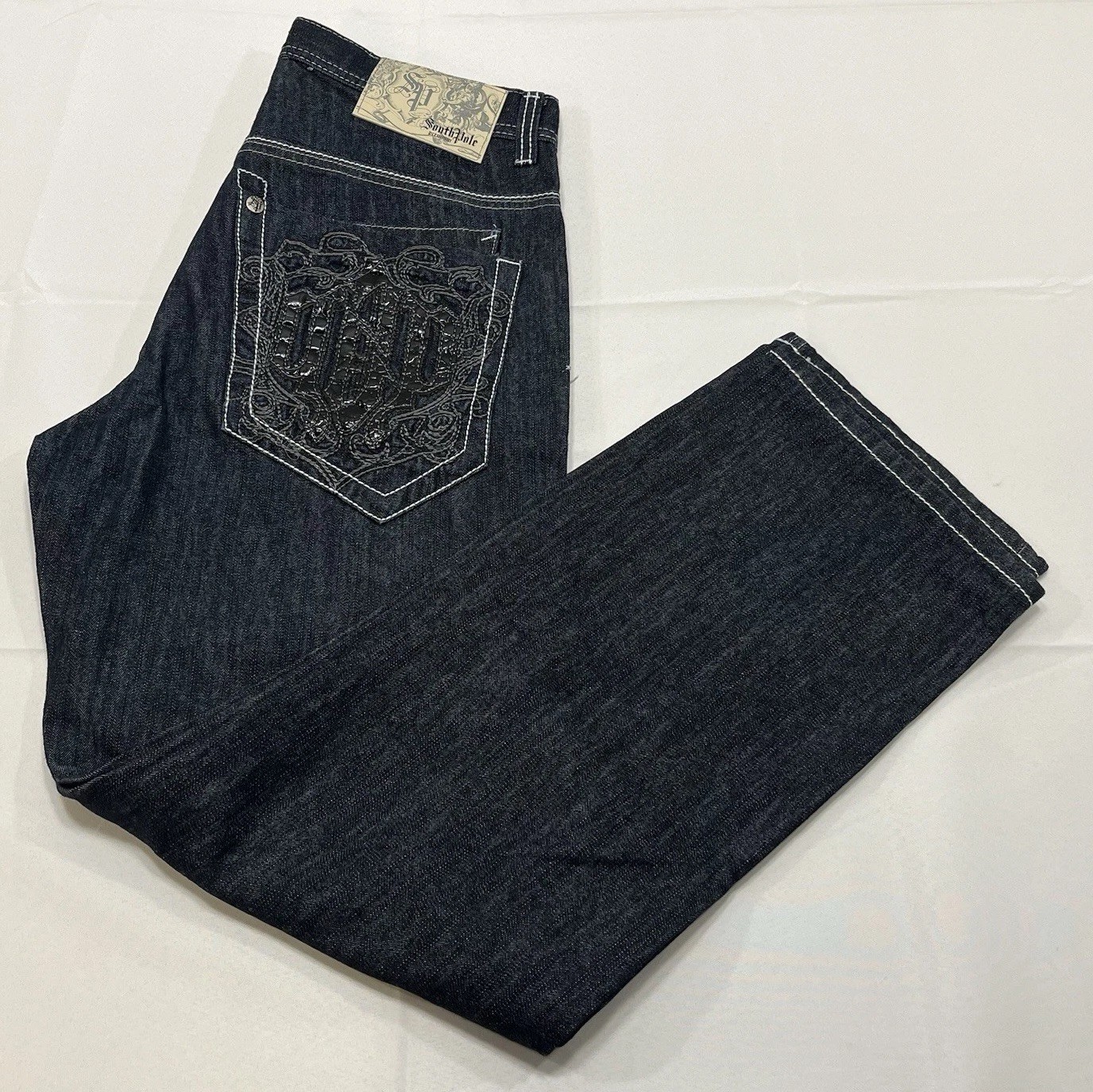 Vtg Y2K Southpole Premium Embroidered Pocket Black Jeans Baggy Men\'s 32x30
