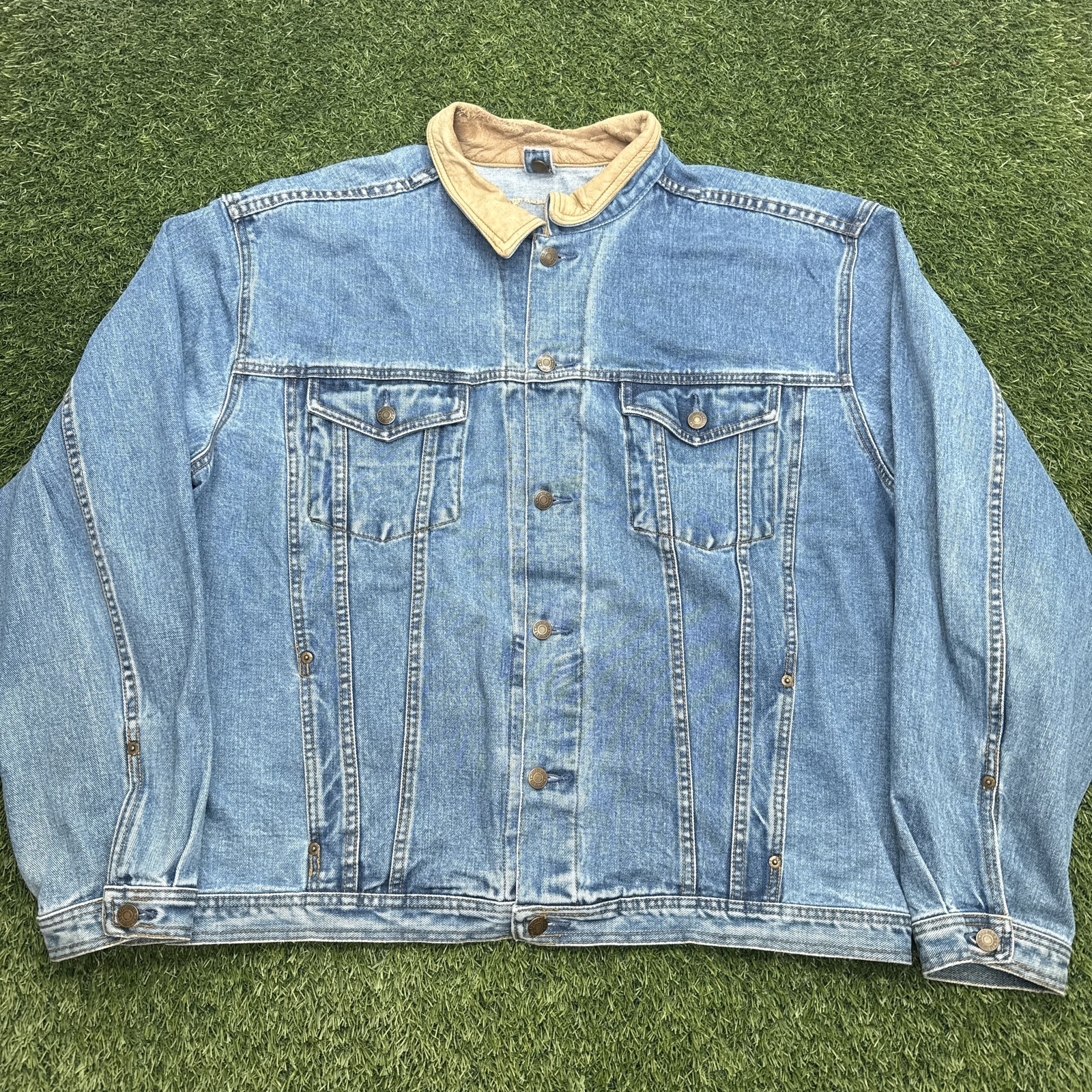 VTG 90s Gap Denim Trucker Jacket Mens XL Blue Corduroy Collar Vintage Style