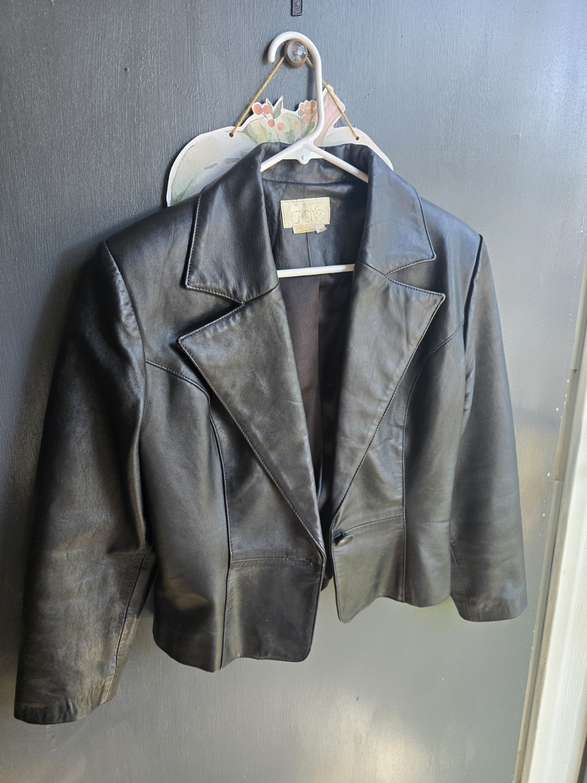 Cache Women\'s Black Leather Lined Button Front Collared Jacket Size S 1473 Cache Women\'s Black Leather Lined Button Front Collared Jacket Size S 1473
