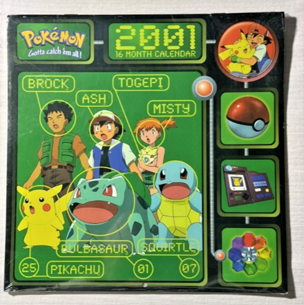 Vintage 2001 Pokemon Wall Calendar DateWorks Sealed Original Kanto Generation 1 Vintage 2001 Pokemon Wall Calendar DateWorks Sealed Original Kanto Generation 1