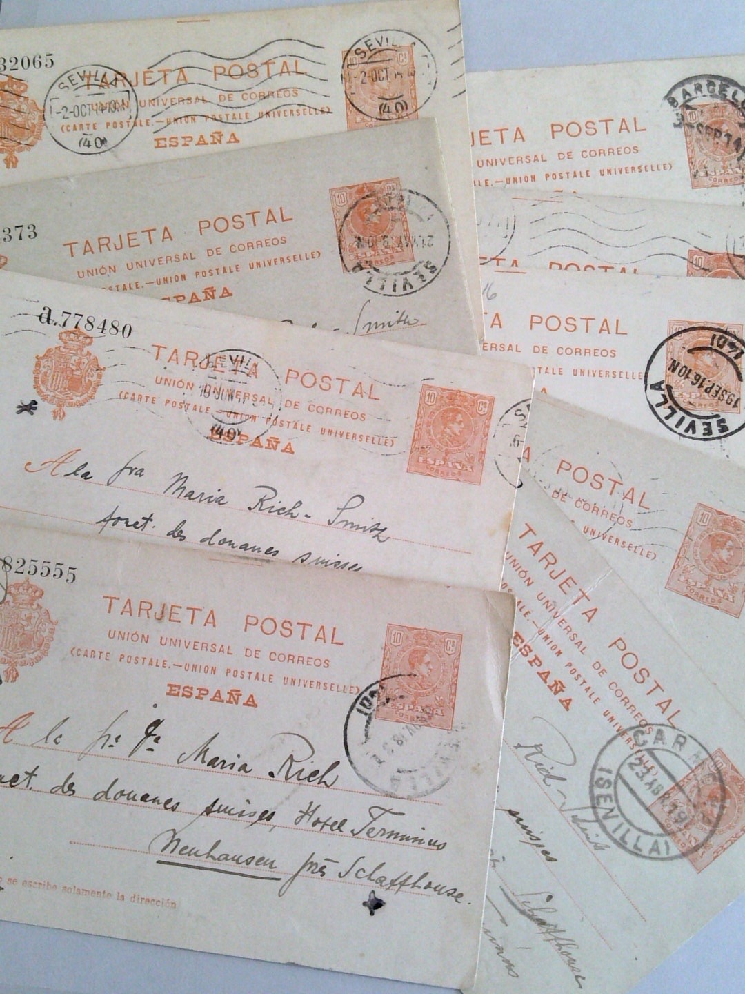 1914-1919 WWI Spanish Neutrality Postal History Archive, 9 Cards, Swiss #588 1914-1919 WWI Spanish Neutrality Postal History Archive, 9 Cards, Swiss #588