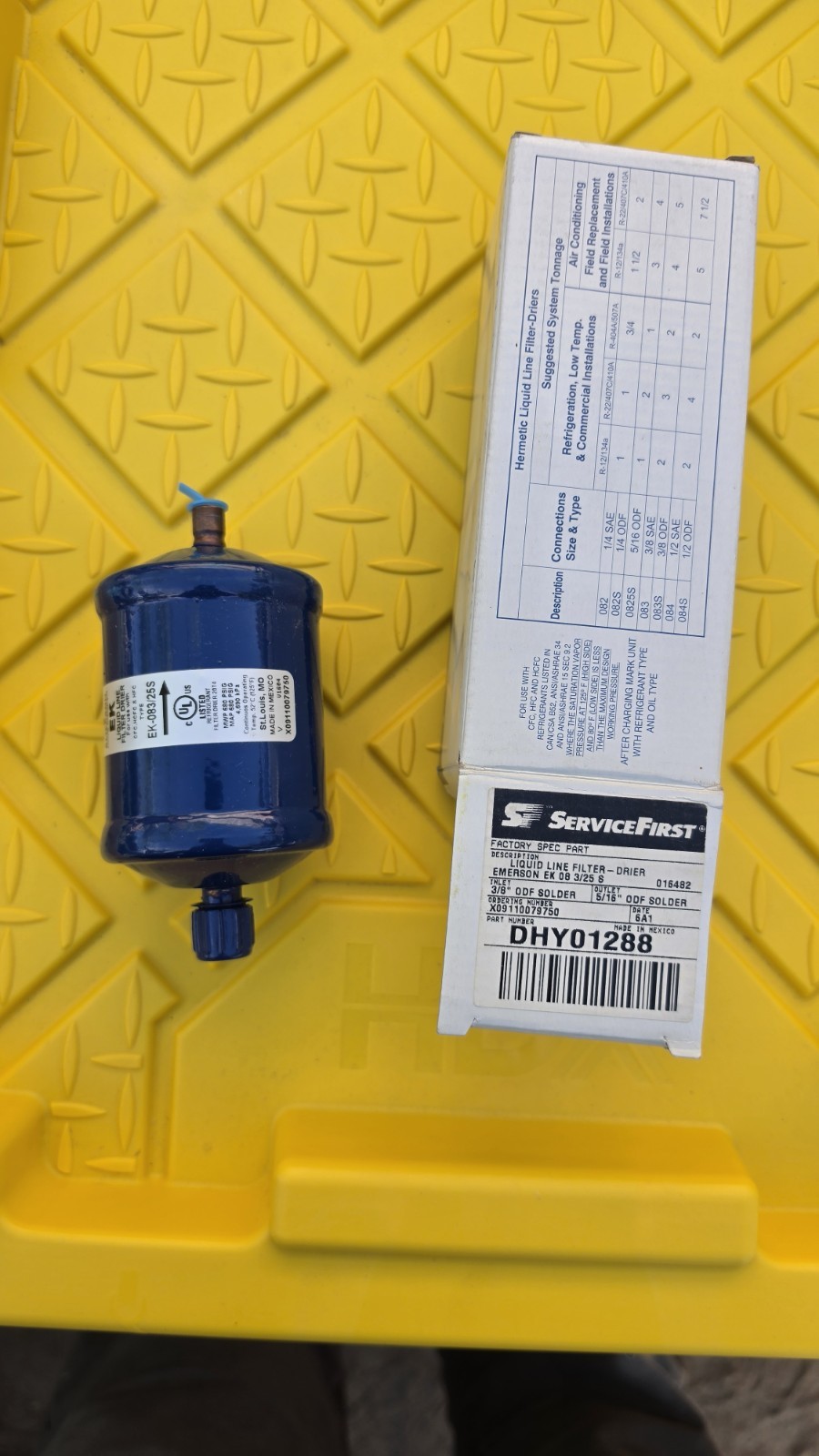 Brand New Service First FILTER DRIER; LIQUID LINE, 3/8 ODF INLET DHY01288 Brand New Service First FILTER DRIER; LIQUID LINE, 3/8 ODF INLET DHY01288