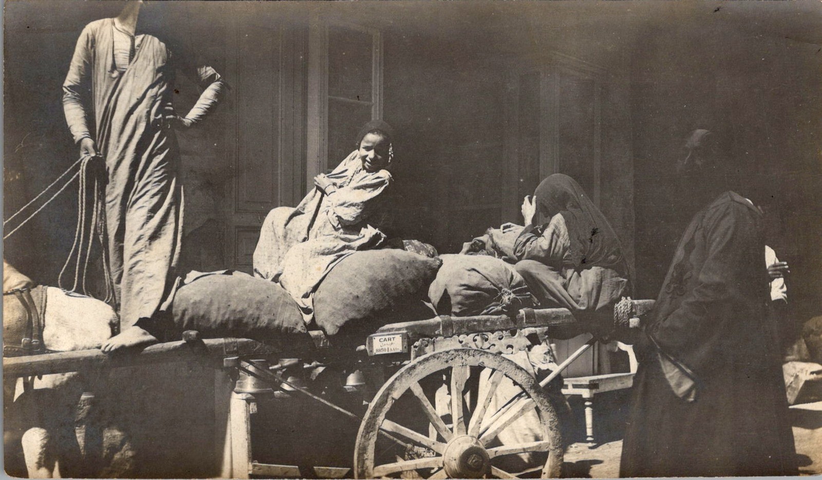 Cairo Women on Market Cart Photograph c1900 Sepia Egypt Street Scene