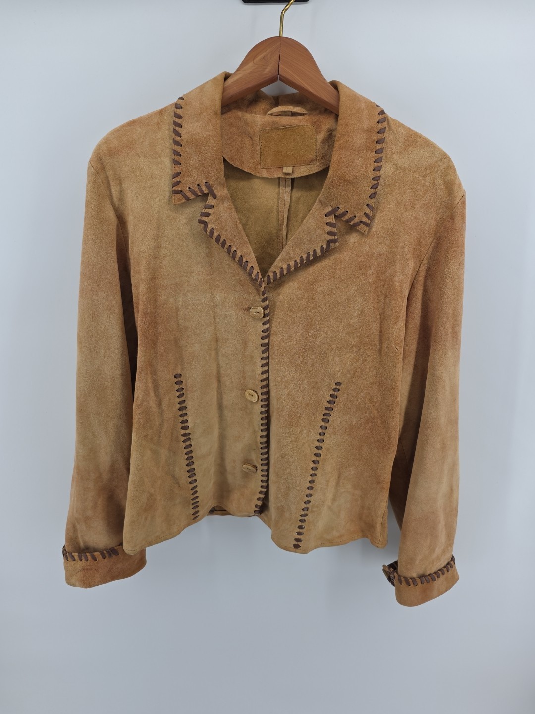 Vintage Scully Jacket Women\'s L Tan Leather Native Western Leather Ribbon Suede