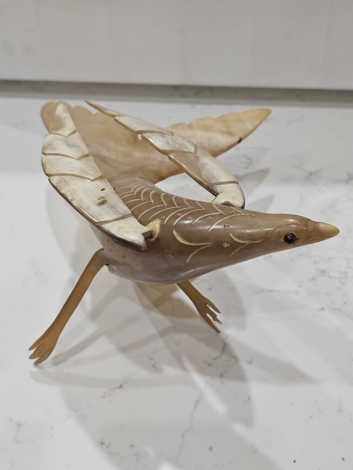 Vintage Hand-Carved Horn Sculpture Folk Art Eagle c.1920-50s - 11
